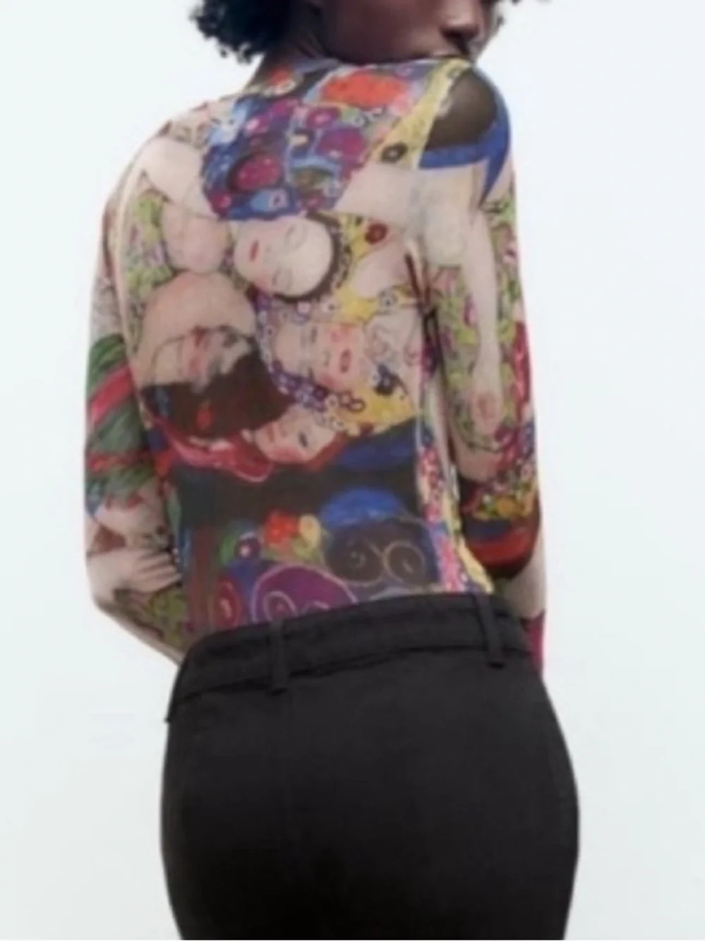ZARA Art Print The Virgin Gustav Klimt Sheer Mesh Long Sleeve Bodysuit